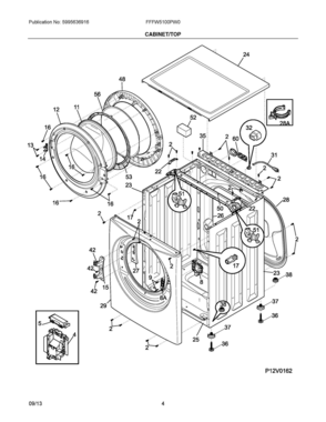03 - CABINET/TOP Diagram and Parts List for FFFW5100PW0  Frigidaire Washer