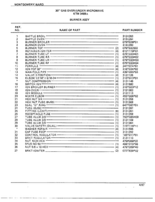 30" Gas Over/under Burner Assy Page 2 Diagram and Parts List for 3488A  Frigidaire Range