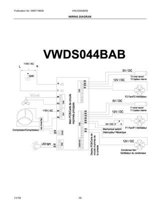 Wiring Diagram Diagram and Parts List for VWUD044BAB  Frigidaire Wine and Beverage Cooler