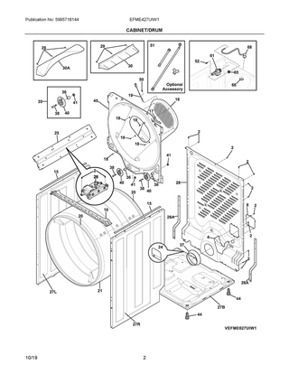 Cabinet/drum Diagram and Parts List for EFME427UIW1  Frigidaire Dryer