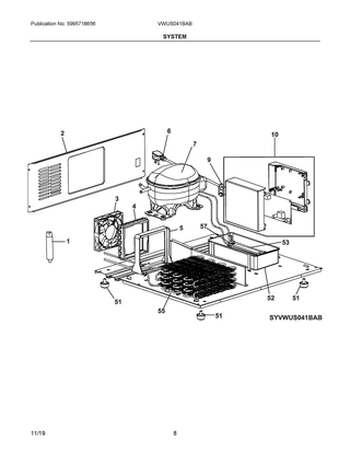 System Diagram and Parts List for VWUS041BAB  Frigidaire Wine and Beverage Cooler