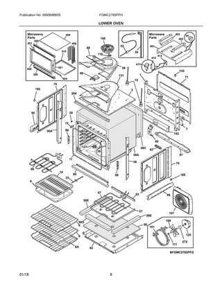 Lower Oven Diagram and Parts List for FGMC2765PFH  Frigidaire Microwave Oven Combo