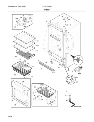 Cabinet Diagram and Parts List for FFFH21F6QWC  Frigidaire Freezer