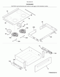 Top/drawer Diagram and Parts List for 79042532318  Kenmore Range