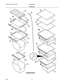 Shelves Diagram and Parts List for GRSS2352AF0  Frigidaire Refrigerator