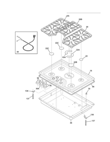 Main Top Diagram and Parts List for FPGC3087MSA  Frigidaire Cooktop