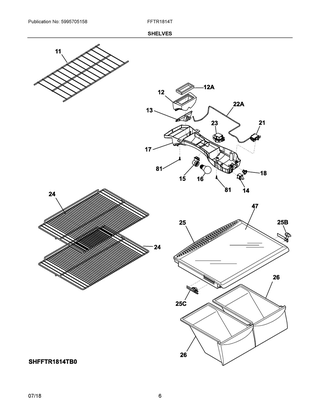 Shelves Diagram and Parts List for FFTR1814TS3  Frigidaire Refrigerator