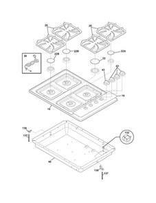 Cooktop Diagram and Parts List for FFGC3015LWC  Frigidaire Cooktop