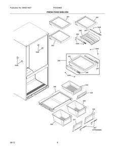 Fresh Food Shelves Diagram and Parts List for FP2I2086NF  Frigidaire Refrigerator