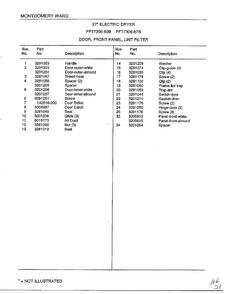 Door, Front Panel, Lint Filter Page 2 Diagram and Parts List for 7308B  Frigidaire Dryer