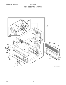 Fresh Food System And Air Flow Diagram and Parts List for GRQC2255AF  Frigidaire Refrigerator