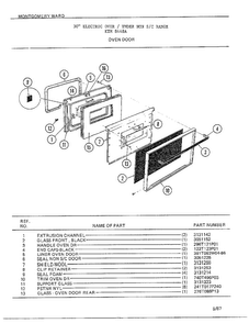 Oven Door Diagram and Parts List for 8448A  Frigidaire Range