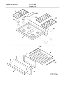 Top/Drawer Diagram and Parts List for FPGF3077QFM  Frigidaire Range
