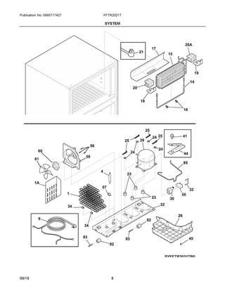 System Diagram and Parts List for FFTR2021TS4  Frigidaire Refrigerator