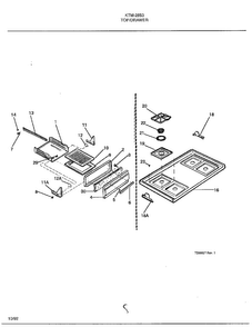 Top/drawer Diagram and Parts List for 2853  Frigidaire Range