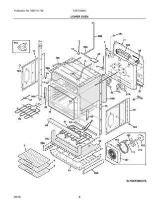 Lower Oven Diagram and Parts List for FGET3066UFA  Frigidaire Wall Oven