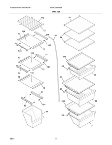 Shelves Diagram and Parts List for FRSC2333AS9  Frigidaire Refrigerator
