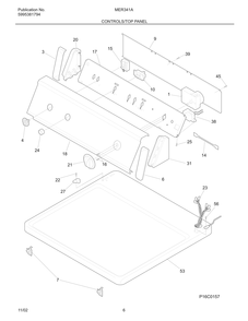 Controls/Top Panel Diagram and Parts List for MER341AQ2  Frigidaire Dryer