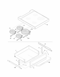 Top/drawer Diagram and Parts List for 79090153408  Kenmore Range