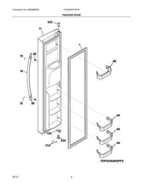02 - FREEZER DOOR Diagram and Parts List for FGHS2631PF5A  Frigidaire Refrigerator