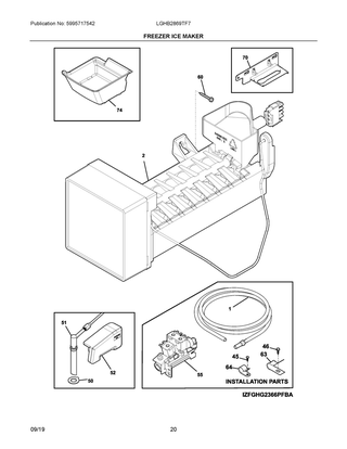Freezer Ice Maker Diagram and Parts List for LGHB2869TF7  Frigidaire Refrigerator