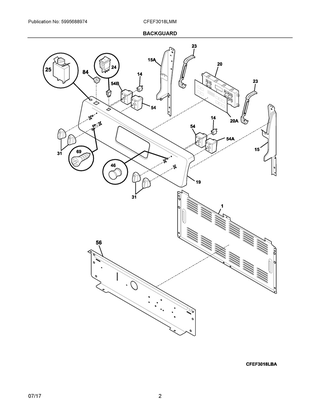 Backguard Diagram and Parts List for CFEF3018LMM  Frigidaire Range