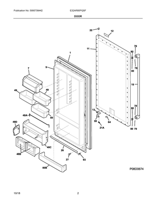 Door Diagram and Parts List for E32AR85PQSF  Frigidaire Freezer