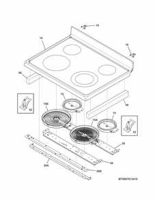 Main Top Diagram and Parts List for 79097613410  Kenmore Range