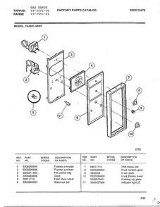 Gas Range Page 10 Diagram and Parts List for 72-3651-00  Tappan Range