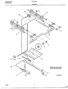 Burner Diagram and Parts List for 2834-80B  Frigidaire Range