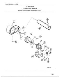 Motor/fan Housing And Exhaust Duct Diagram and Parts List for 8289-80B  Frigidaire Dryer