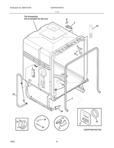 Tub Diagram and Parts List for GDPH4515AF1B  Frigidaire Dishwasher
