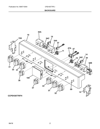Backguard Diagram and Parts List for CPEH3077RFJ  Frigidaire Range