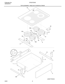 Top And Drawer / Table De Cuisson And Tiroir Diagram and Parts List for CFES372AS3  Frigidaire Range