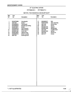 Motor/fan Housing And Exhaust Duct Page 2 Diagram and Parts List for 7589-80C  Frigidaire Dryer