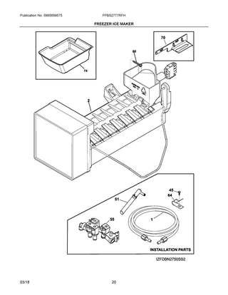 Freezer Ice Maker Diagram and Parts List for FPBS2777RFH  Frigidaire Refrigerator