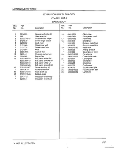 Basic Body Page 2 Diagram and Parts List for 2851A  Frigidaire Range