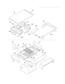 Top/drawer Diagram and Parts List for CPES3085KF5  Frigidaire Range