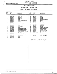 Cabinet, Drum, Heater Assembly Page 2 Diagram and Parts List for 7389-80A  Frigidaire Dryer