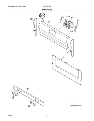 Backguard Diagram and Parts List for FFGF3012TWC  Frigidaire Range