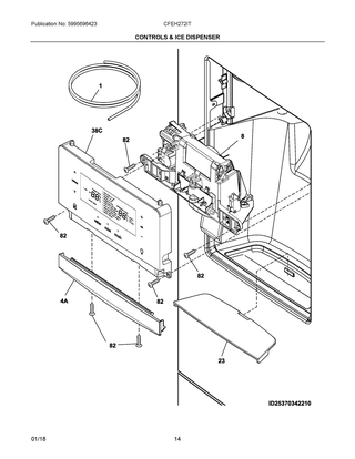 Controls & Ice Dispenser Diagram and Parts List for CFEH272ITD1  Frigidaire Refrigerator