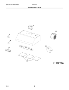 Replacement Parts Diagram and Parts List for 30462141  Frigidaire Range Hood