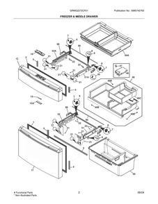 Freezer And Middle Drawer Diagram and Parts List for GRMG2272CF01  Frigidaire Refrigerator