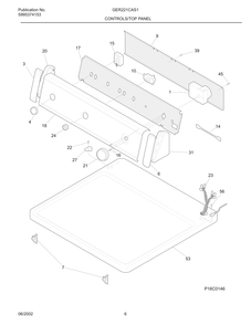Controls/Top Panel Diagram and Parts List for GER221CAS1  Frigidaire Dryer
