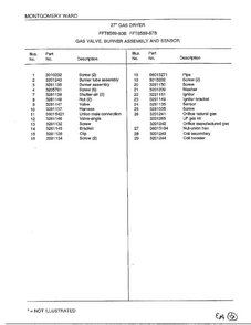 Gas Valve/burner/sensor Page 2 Diagram and Parts List for 8589-87B  Frigidaire Dryer