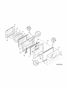 Door Diagram and Parts List for 79040522402  Kenmore Wall Oven