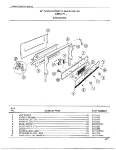 30" Floor/backguard Diagram and Parts List for 2477A  Frigidaire Range
