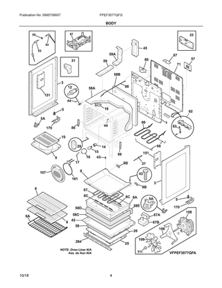 Body Diagram and Parts List for FPEF3077QFG  Frigidaire Range