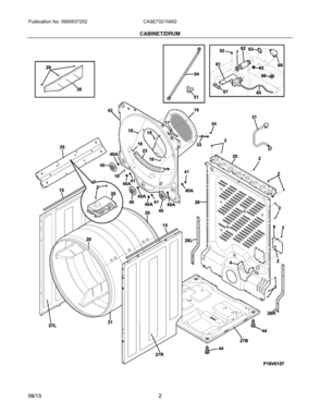 02 - CABINET/DRUM Diagram and Parts List for CASE7021NW2  Frigidaire Dryer