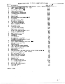 Main Body For 30 Inch Electric Ranges Page 2 Diagram and Parts List for 2530E  Frigidaire Range